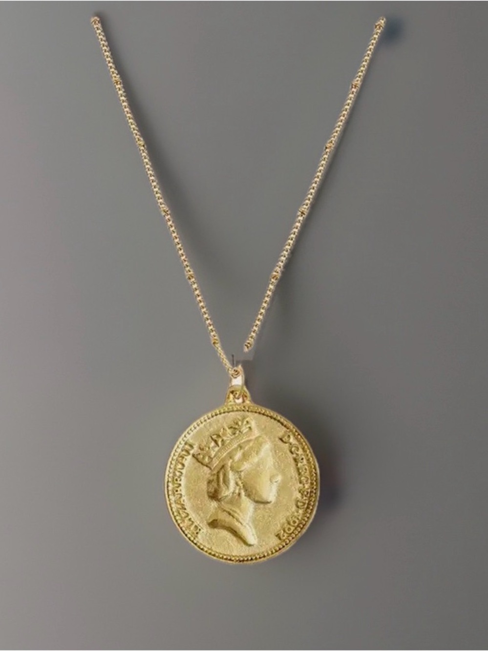 Susan Shaw Queen Elizabeth Coin on Gold Chain Necklace